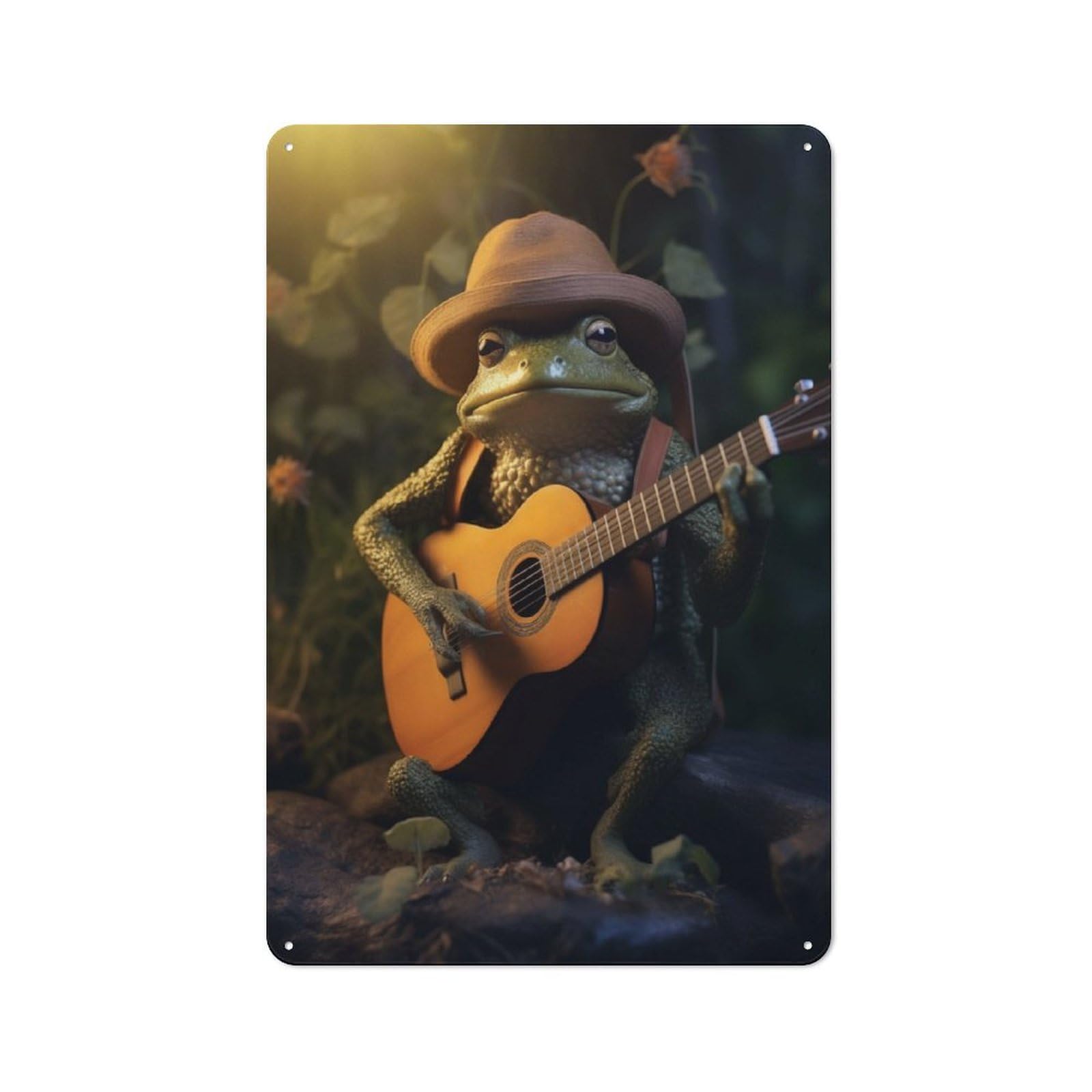 Junmoney Frog Hat Playing Guitar Shed Style Metal Wall Decor 30X20cm, Tin Sign For Conservatory, Home Bar Or Utility Room