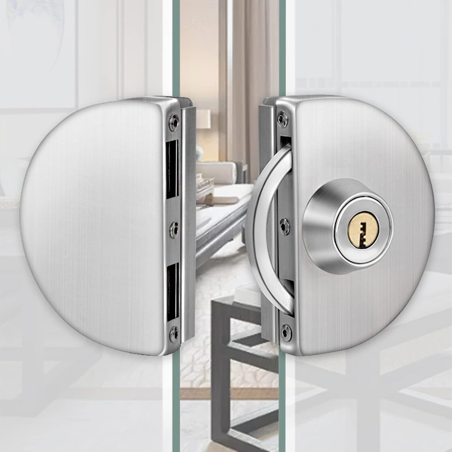 Fits on 1/2" Glass,10 mm -12 mm, Glass Door Lock, Stainless Steel Double Bolts Swing Push Sliding Access Control Office Glass Door Lock with 3 Keys (101-B)