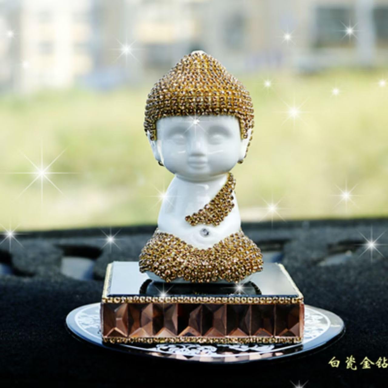 Ceramic Blessing Peace Buddha Gold Crystal Home Decorative Perfume Bottles Car Dashboard Ornament