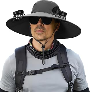 Birthday Gifts for Men Dad Husband Outdoor Wide-Brimmed Sun Hat with 2 Solar Fans,Rechargeable Built-in Fan Fisherman's Cap, Outdoor Fishing Sun Protection Gear Multi