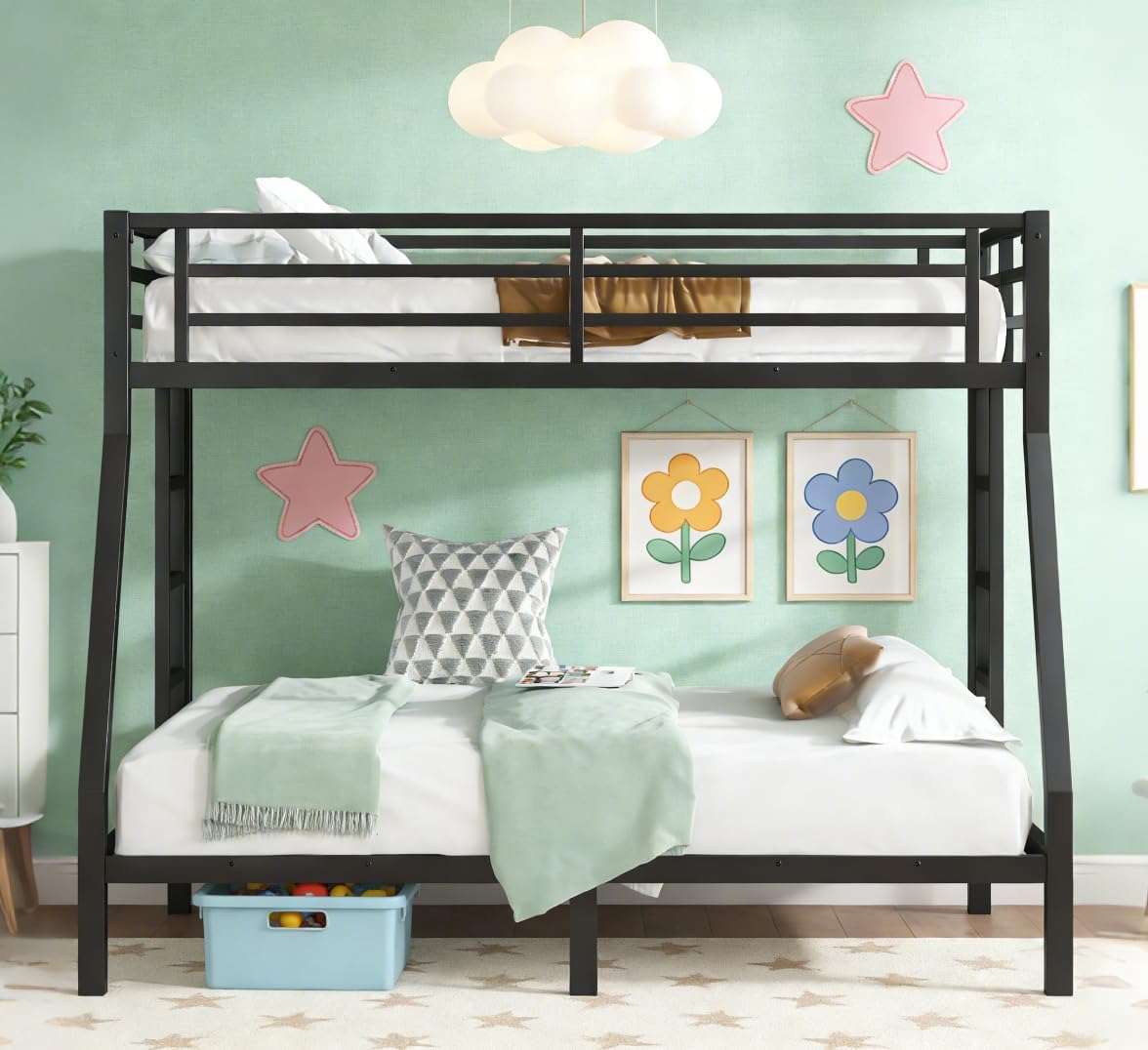 Bellemave Twin Over Full Bunk Beds, Heavy Duty Metal Bunk Bed Frame for Kids, Adults, Black