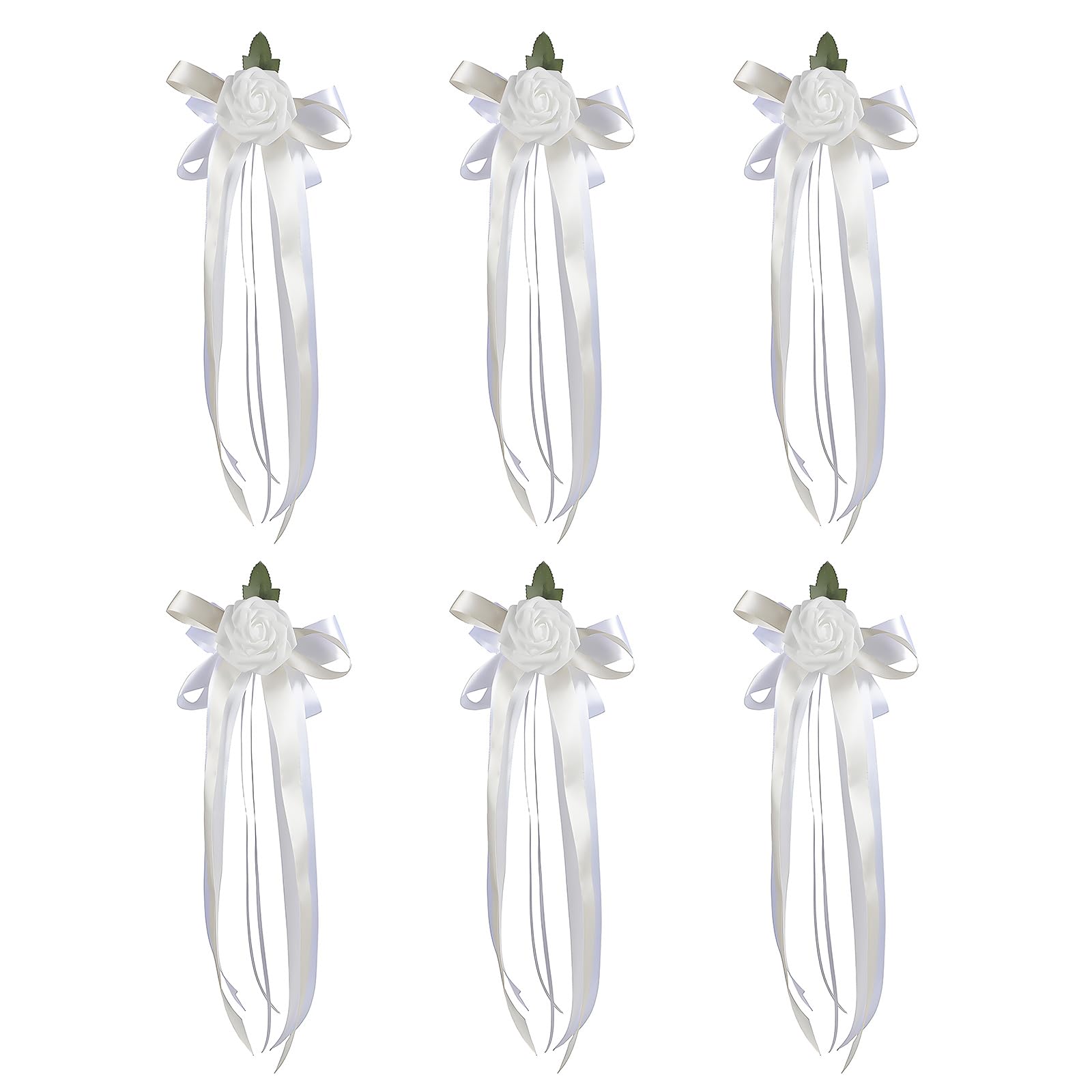 NMFLAB Romantics Florals Rearview Mirrored Bowknot for Wedding Car Faux Flowers and Ribbon Chair Back Flower Decoration Wedding Car Decoration