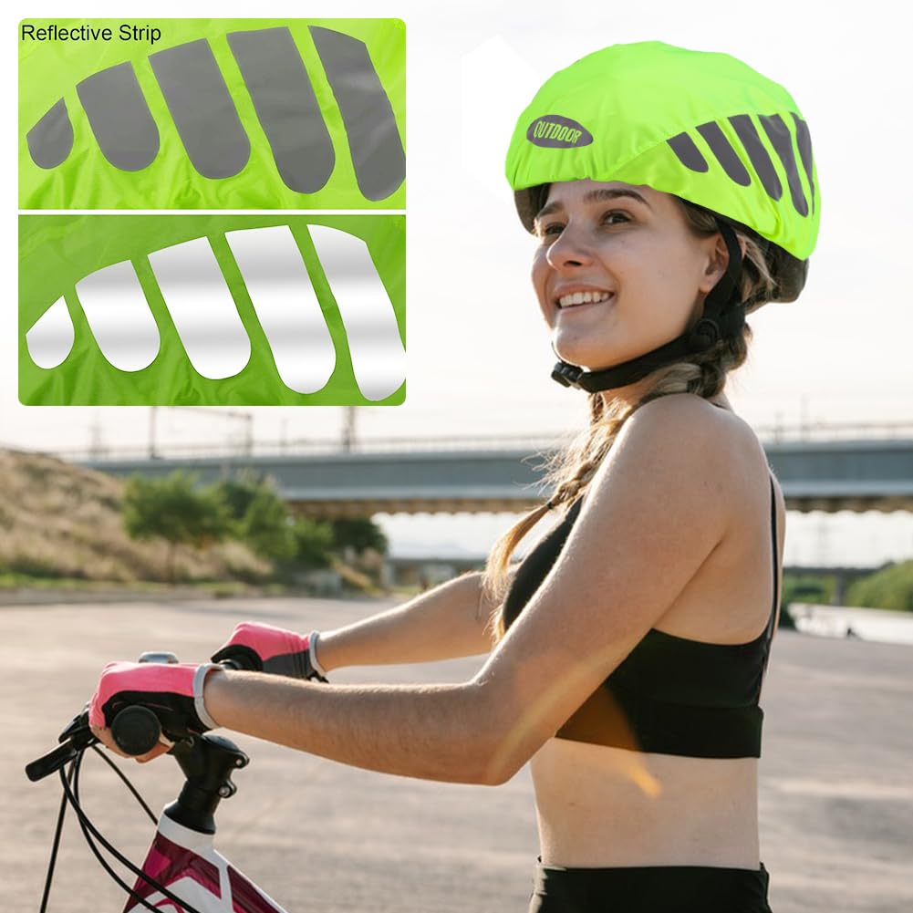 Housse De Casque Vélo SEMINISMAR – Imperméable, Réfléchissante Vert Fluo, Pois Réfléchissants, Légère 30g
