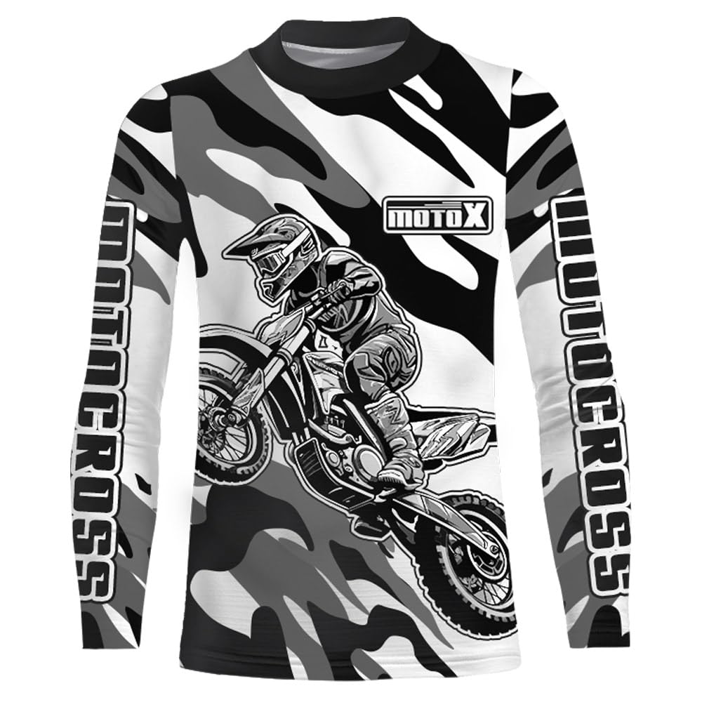 Camo Motocross Jersey UPF30+ Youth Motox Dirt Bike Shirt Women Men Kid Off-Road Motorcycle MX Racing Shirt XM125 (Kid Jersey)