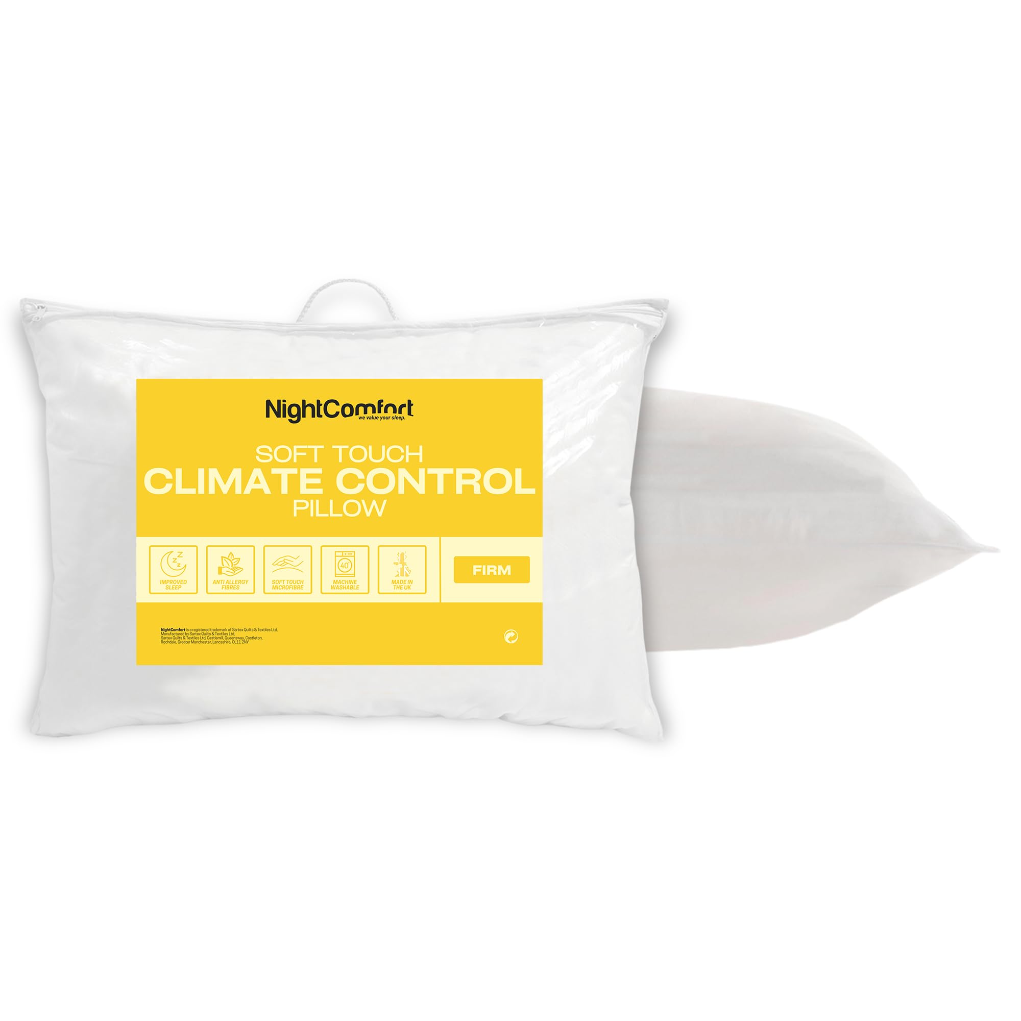 Night Comfort Climate Control Anti-Allergy White Pillow Pack of 1 – Soft Touch Hypoallergenic Breathable Firm Support Pillows for Side Sleepers Filled with Bouncy Hollowfibre (46cm x 74cm)