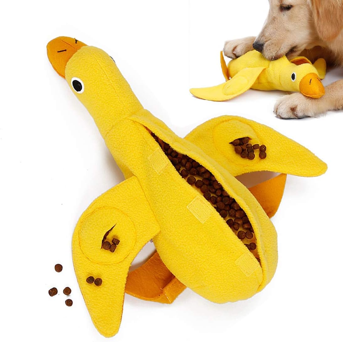 UOLIWO Dog Treat Dispensing Duck Dog Toy Squeak Dog Puzzle Toy Durable Plush Chew Toys for Small Medium Large Dogs Training Playing