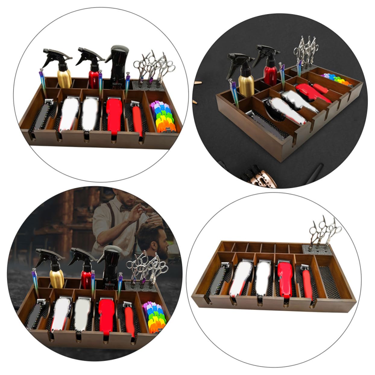 STOBAZA Support de Tondeuse Bois Massif pour Salon Coiffure Plateau Rangement Élégant pour Coupe Cheveux Organisateur Pratique pour Outils de Coiffure Électriques