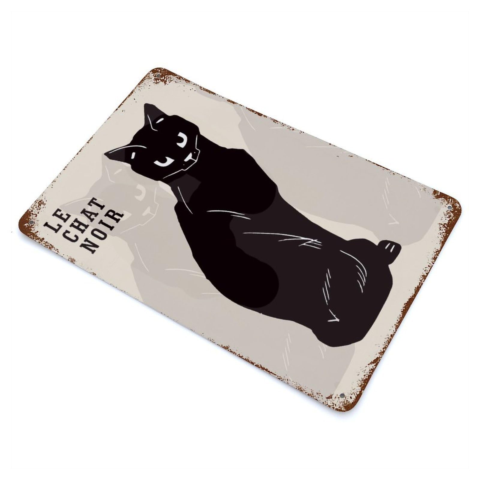 Black Cat Illustration Rust Effect Tin Sign 11.8"x7.9", Novelty Wall Decor for Garage, Pub Or Kitchen
