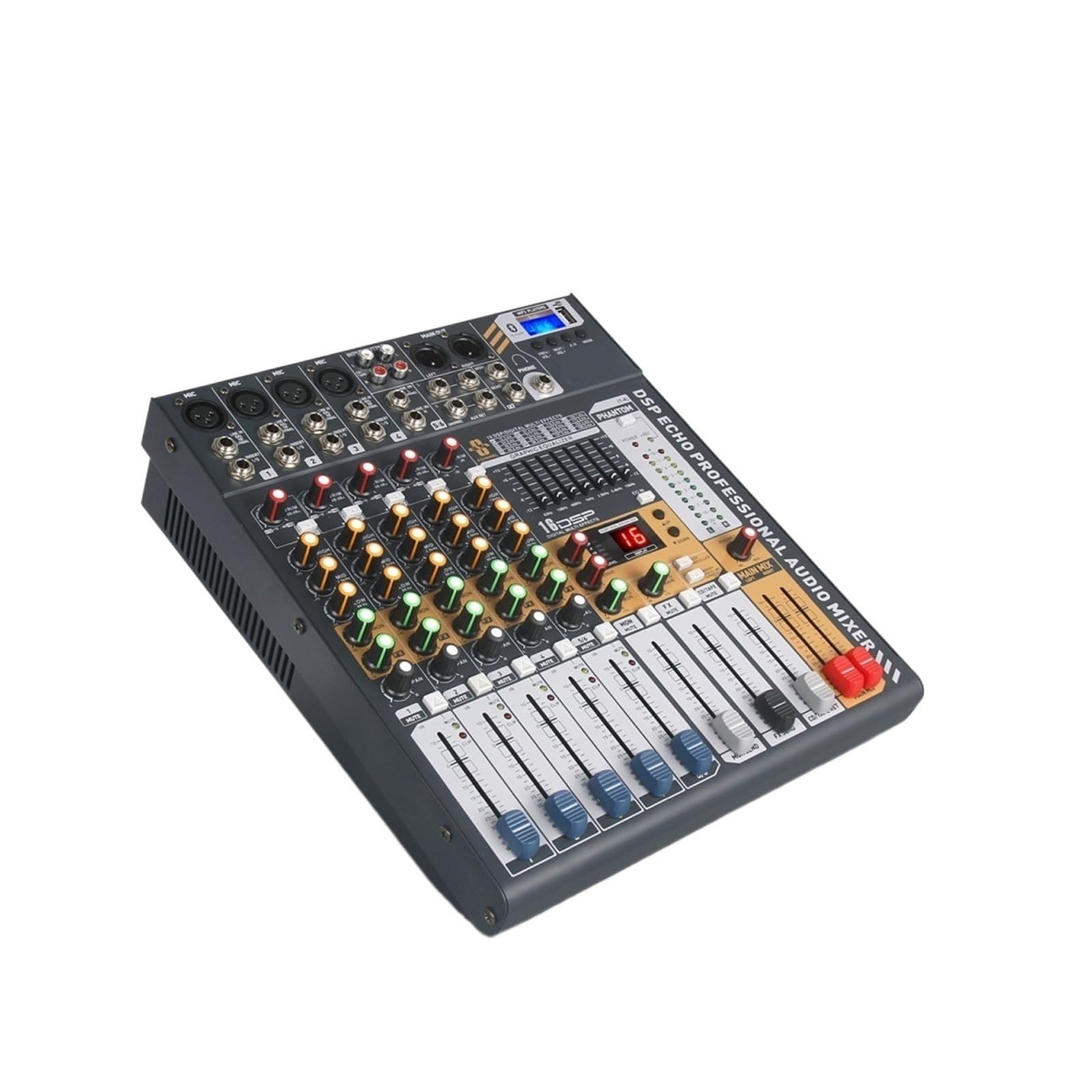 Mikser dźwięku, 6-kanałowy mikser DJ Consoler z zasilaniem Phantom 48V USB do nagrywania na scenie