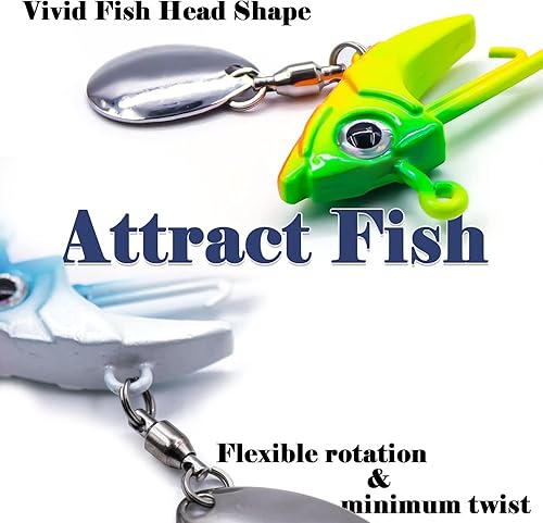 Miniatura 5 de FishTrip Underspin Jig Heads Ganchos  14 oz, 38 onzas, 12 oz Swimbait Jig Head con hoja giratoria para pesca de agua salada y agua dulce, 5 unidades