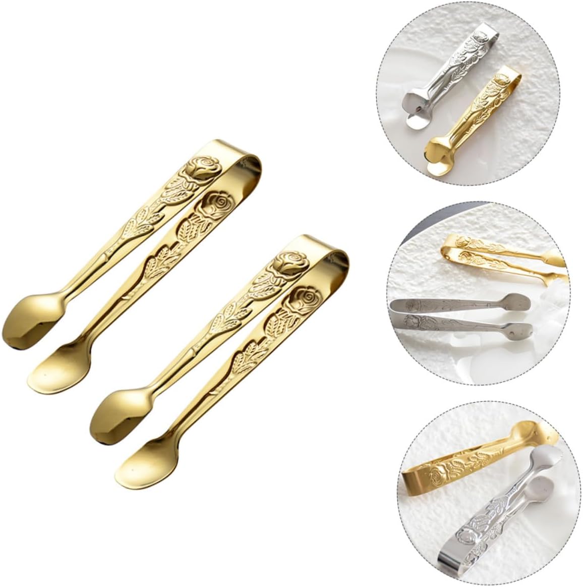 2Pcs Stainless Steel Ice Cube Clips with Rose Flower Handle