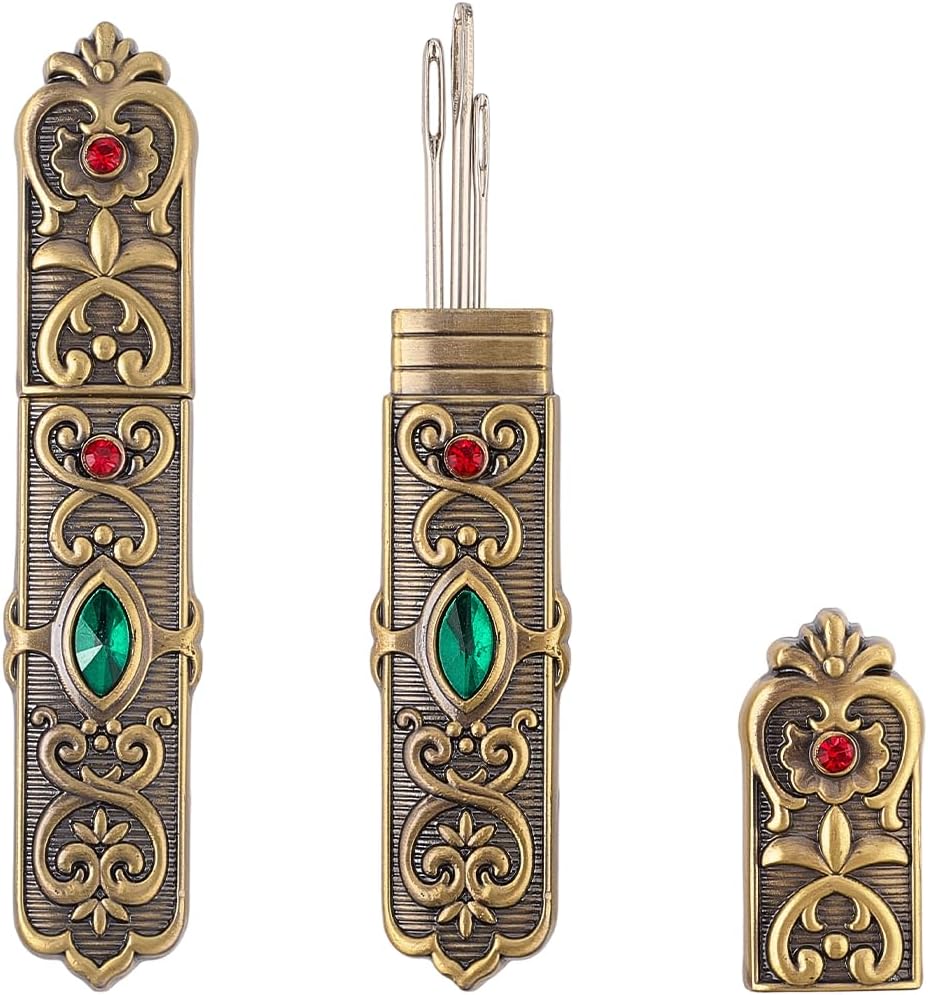 GORGECRAFT Vintage Rhinestone Needle Storage Case Antique Needles Tubes Toothpick Keeper Holder Antique Bronze Box Container Portable Sewing Supplies Tools for Embroidery Cross Stitch Hand Crafts