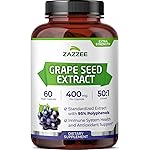Zazzee High Strength Grape Seed 50:1 Extract, 60 Vegan Capsules, 95% Polyphenols, 400 mg per Capsule, 2 Month Supply, Standardized and Concentrated 50X Extract, Non-GMO, Made in The USA