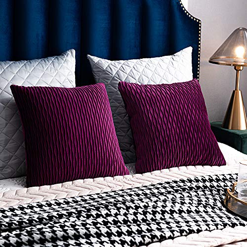 Dezene 16X16 Purple Throw Pillow Cases: 2 Pack Original Striped Velvet Square Decorative Pillow Covers For Farmhouse Couch #TOP4