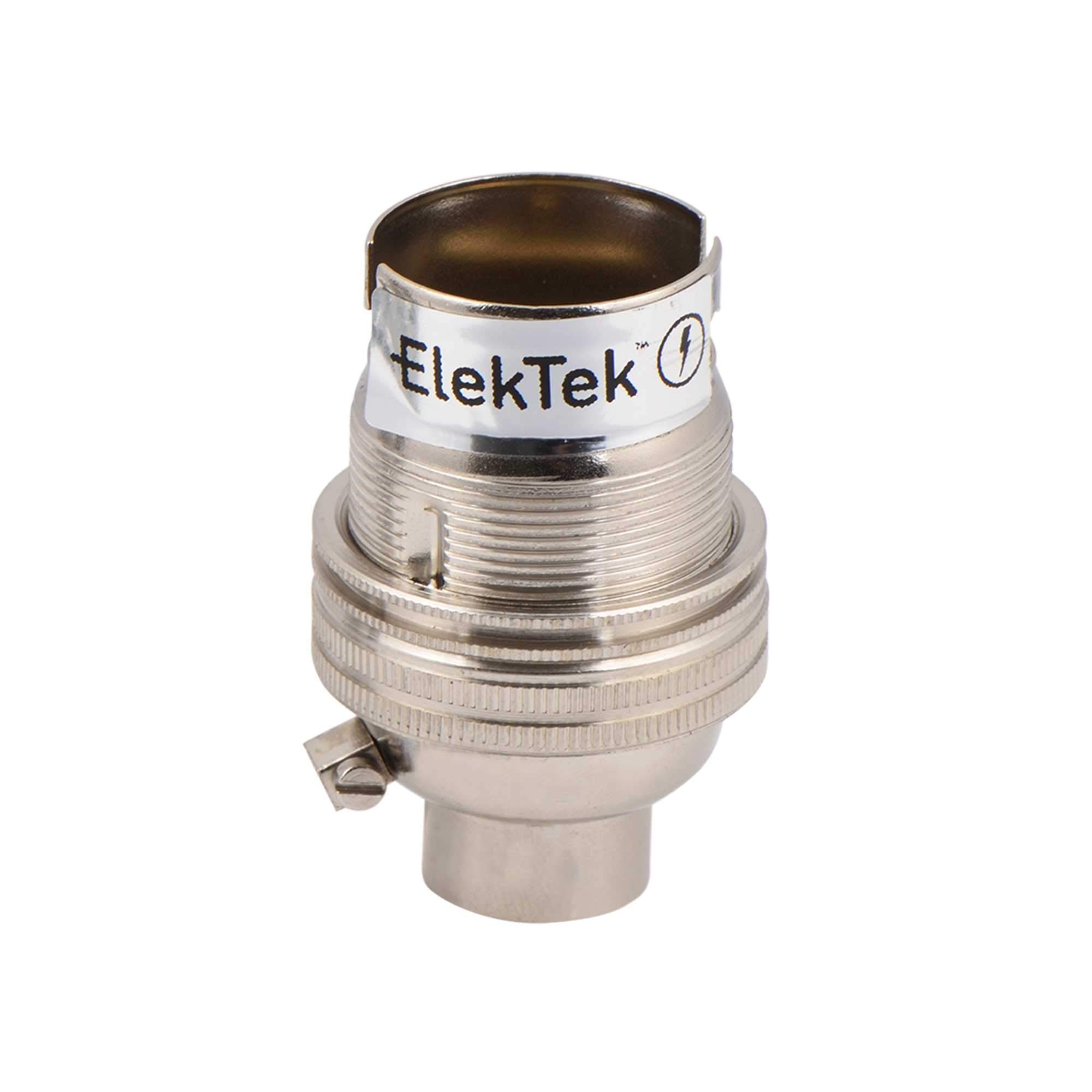 Elektek Men's Nickel Lamp Holder Un-Switched Bayonet Cap B22 Half Inch Entry With Shade Ring