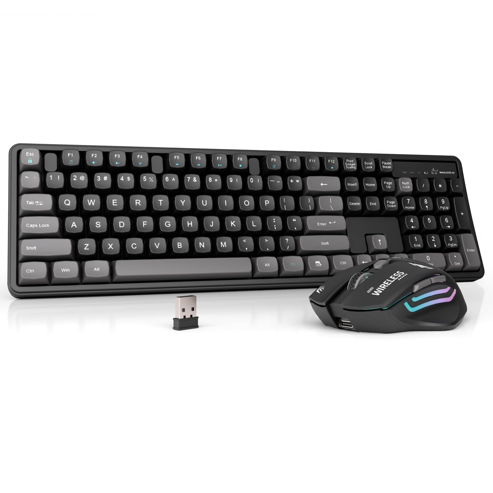 Rechargeable Wireless Keyboard and Mouse Combo, Quiet Full-Size Keyboard with Ergonomic MDA Sculpted Keycaps, Ergonomic Mouse, 2.4G Plug & Play for Home Office, Windows PC Laptop Desktop(Black-Gray)-image-44