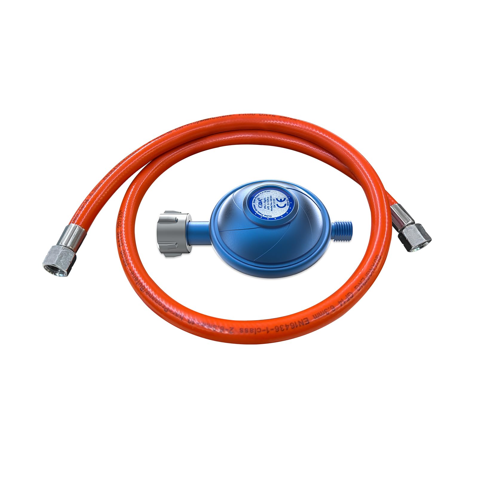 CAMPLUX GE100A Reduktor Gazu 50mbar z Wężem 80 cm, W21,8 × 1/14" LH na G1/4"-LH, Przepływ 1,7 kg/h, Regulator Gazu do Grilla Gazowego, Kuchenki i Ogrzewacza