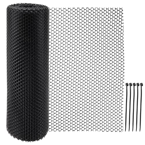 CHUENKUK Kunststoffzaun Schwarz 40cm x 10m, Kunststoffgeflecht Kunststoffgitter Garten, Gartenzaun Kunststoff Geflügelzaun Sechseckgeflecht Zaun für Garten, Handwerk