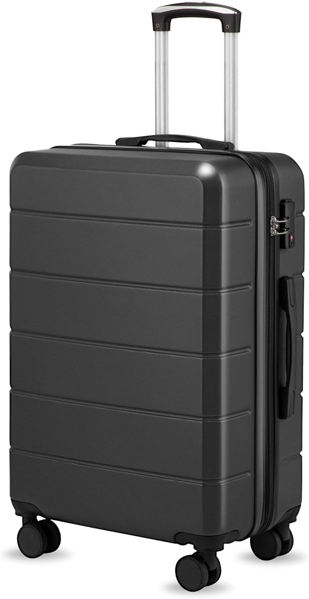 24 Inch Checked Luggage with Spinner Wheels, Expandable Hardside Medium Suitcase with 360° Spinner Wheels & TSA Lock, Durable ABS Travel Suitcase for 3-5 Day Trips (24 in, Black)