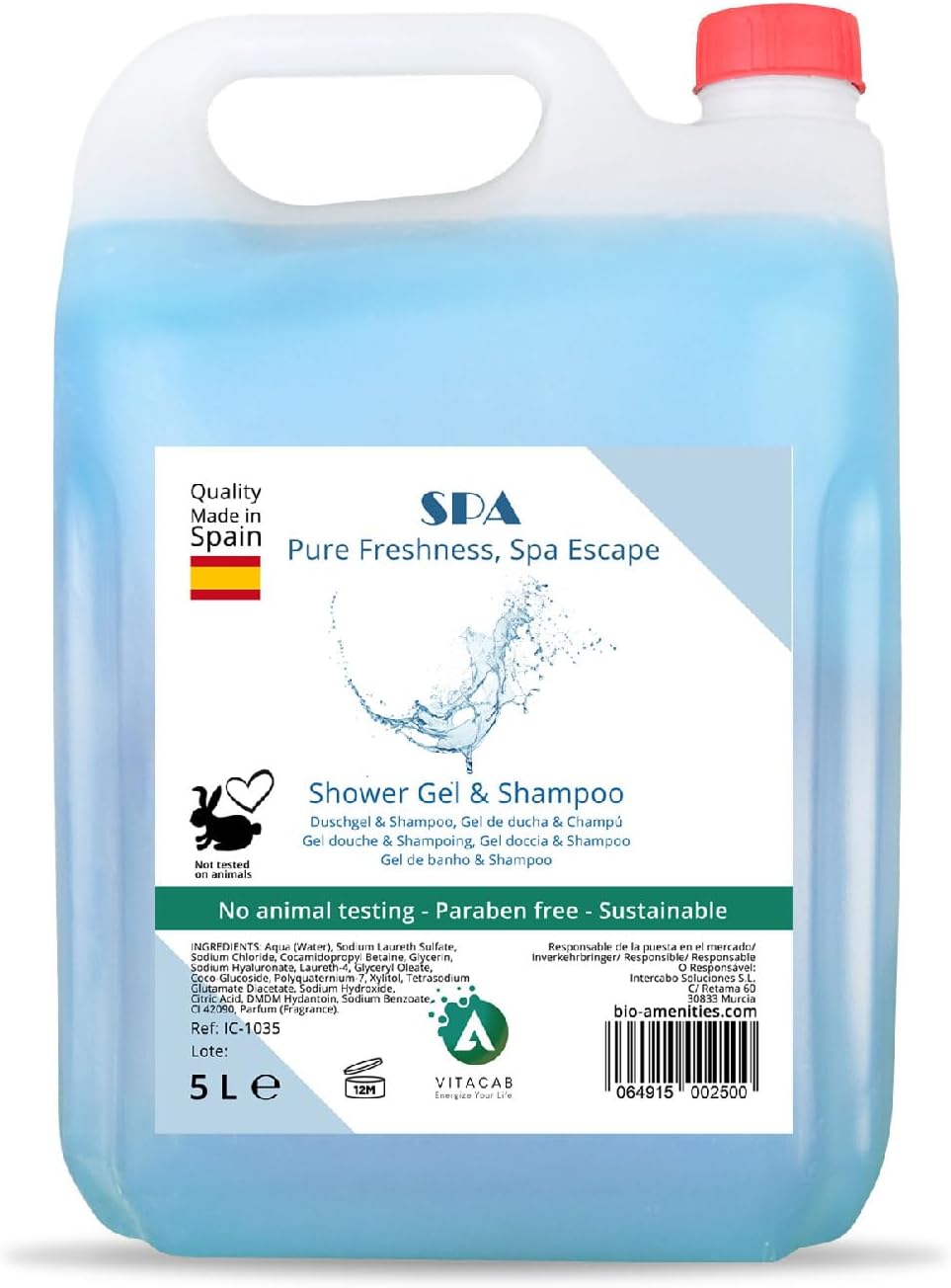 Gel de ducha y champu 2 en 1 Spa – Garrafa 5 L – fórmula suave para cuerpo y cabello – uso diario en hogares, hoteles y gimnasios – textura cremosa y fragancia relajante – cuidado integral – Vitacab
