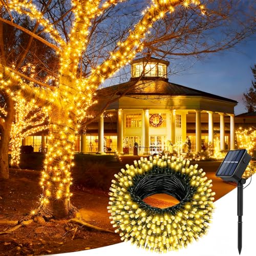 BYHANG Luces Navideñas, Luces de Navidad para Exterior, 20M 200 LED Luces para Arbol de Navidad con Panel Solar, IP44...