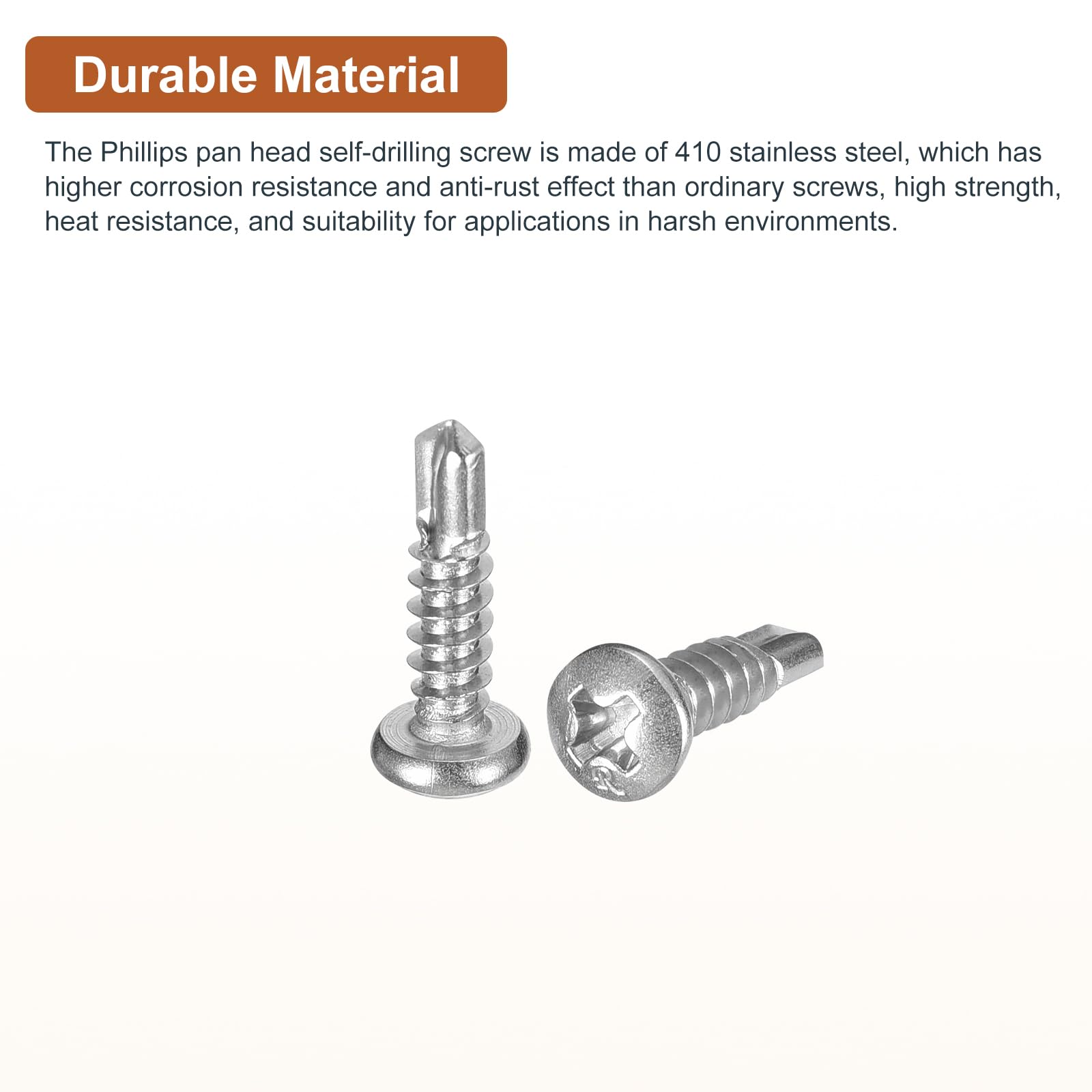 DTGN #6x5/8" Pan Head Self Drilling Screws - 100Pack - 410 Stainless Steel Phillips Drive Self Tapping Sheet Metal Screws - Image 3
