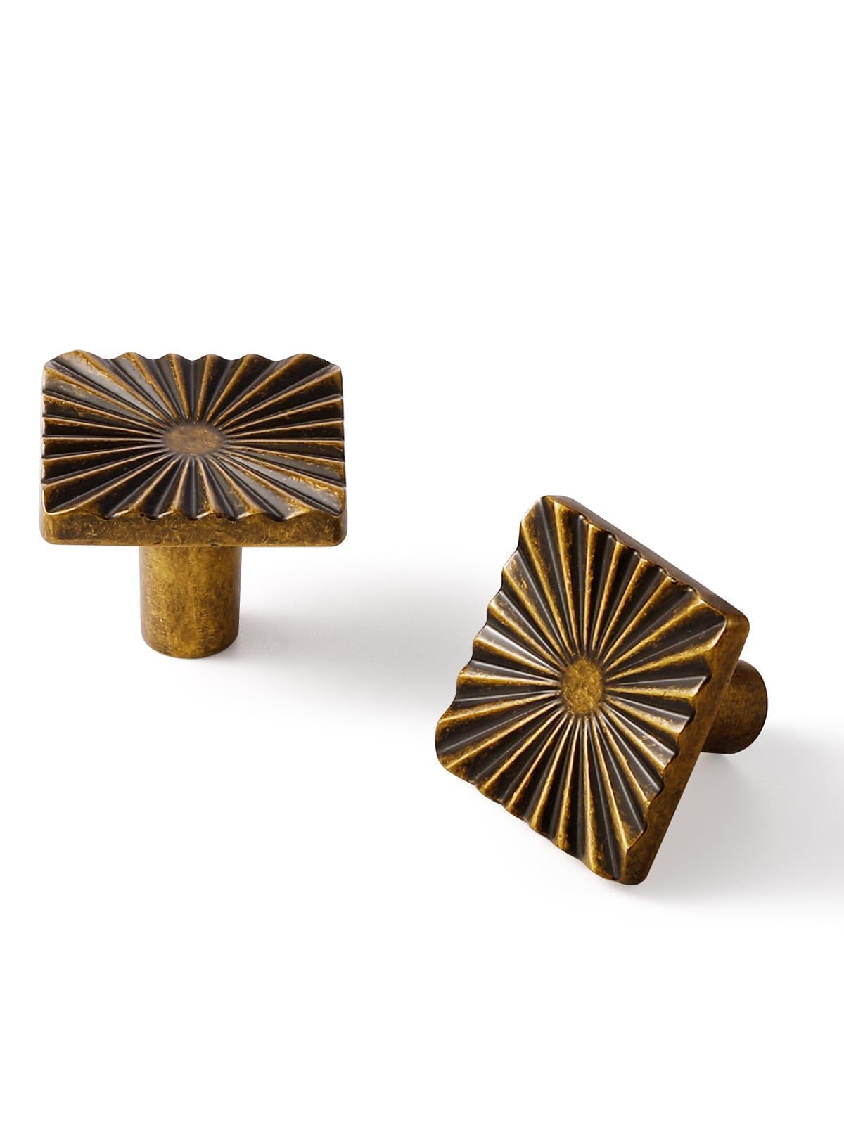 SORWDUERM 2 Pack Antique Brass Cabinet Knobs Copper Square Drawer Pulls Kitchen Cupboard Bathroom Dresser Cabinet Hardware Handles Zinc Alloy