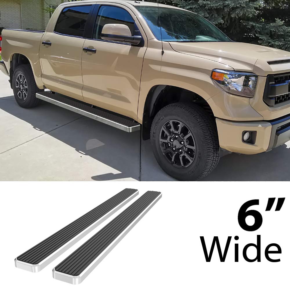 APS (Silver 6in 304 Stainless Steel Running Boards Nerf Bars Side Steps Compatible with Toyota Tundra 2007-2021 CrewMax