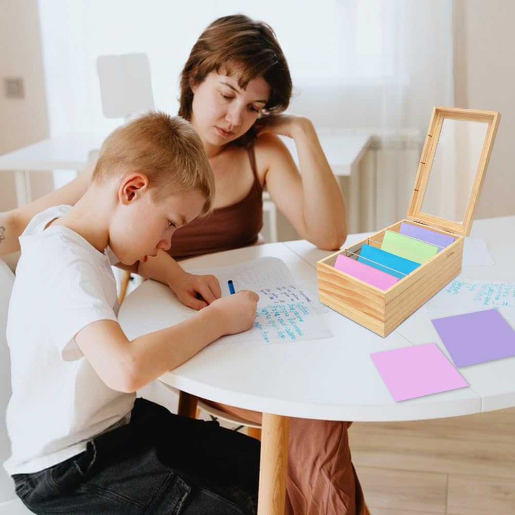 LOMUG Karteikarten Box A7 - Holz Karteikasten Mit Transparentem Deckel