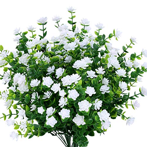 Urstoud 6Pcs Artificial Eucalyptus Flowers, Fake Artificial Greenery Uv Resistant No Fade Faux Plastic Plants For Wedding Bridal Bouquet Indoor Outdoor Home Garden Kitchen Office Table Vase(White) #TOP22