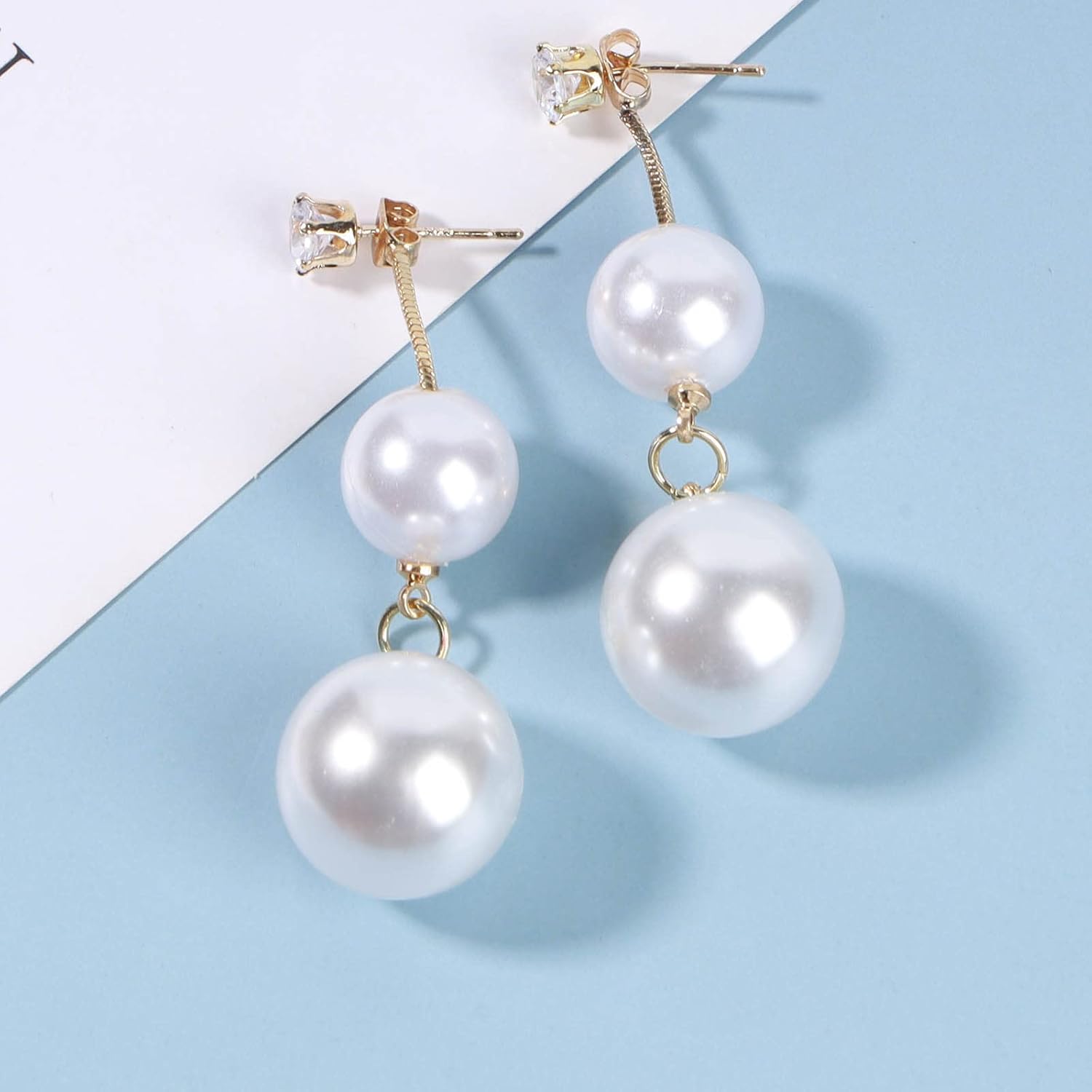 Andelaisi Boho Long Pearl Earrings Gold Rhinestone Pearl Earrings Retro Pearl Dangling Dangle Earrings Handmade Baroque Pearl Earrings Jewelry for Women - Image 3