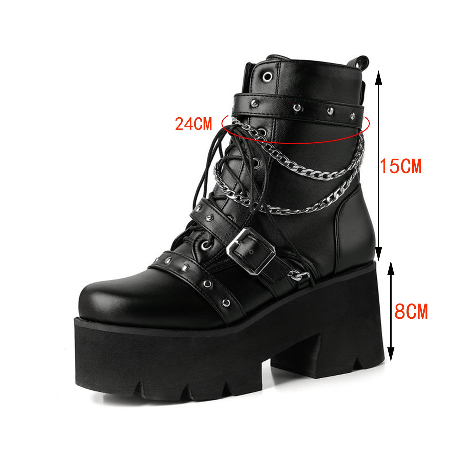 Stivaletti Gothic Punk da Donna con Tacco Alto Stivali da Moto con Suola Spessa Plateau Stivali da Combattimento
