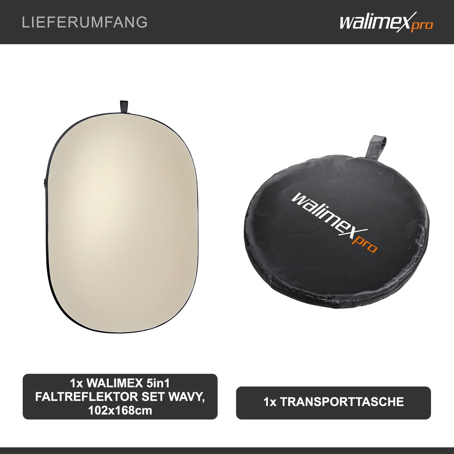 Walimex Ensemble De Réflecteur Pliant 5-en-1 (107 Cm) Wavy Or/argent/blanc/noir/transparent