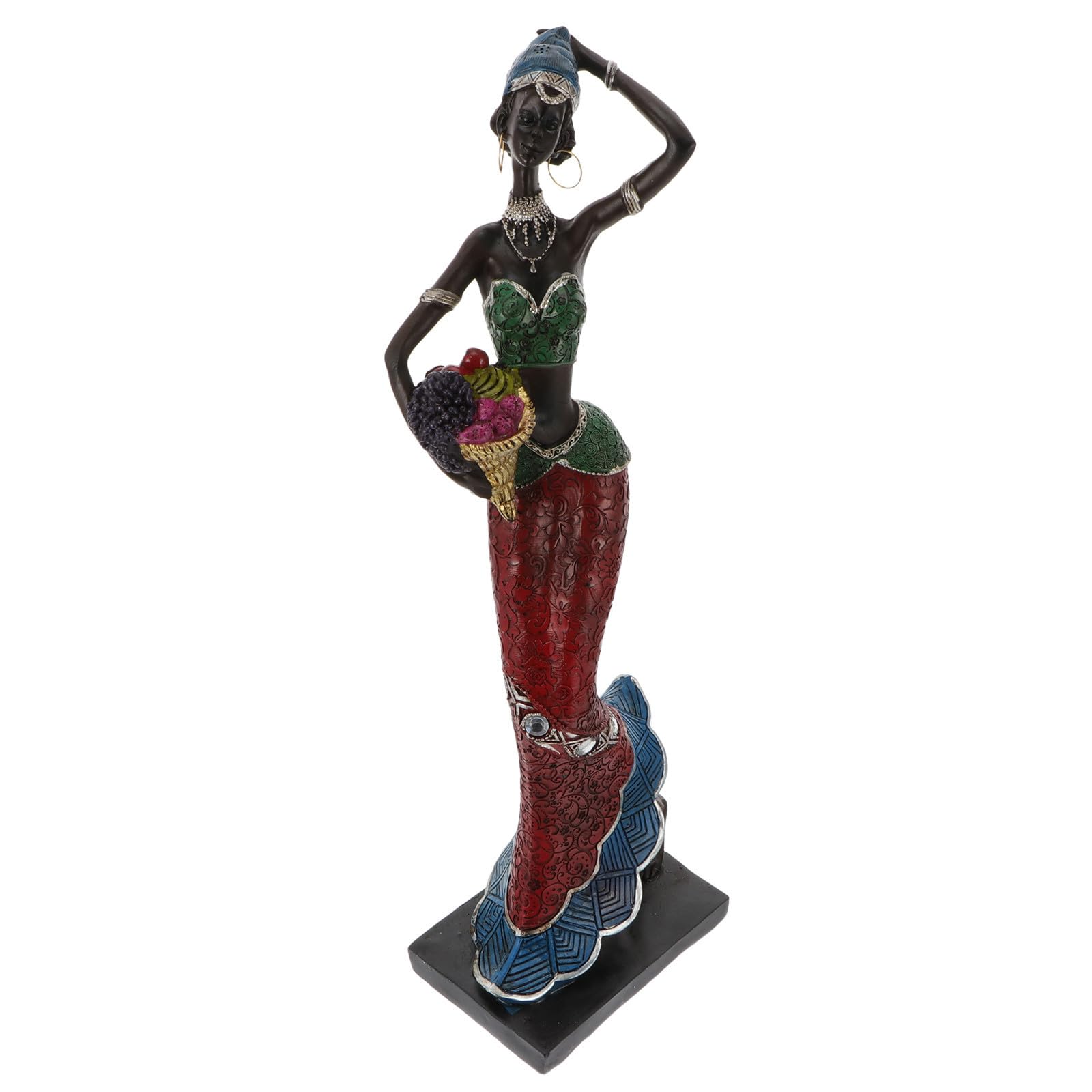 CRAFTHROU Statue Décorative Femme Africaine, Figurine Décorative en Résine, Style Ethnique, Sculpture Artisanale pour Décoration Intérieure, Maison et Hôtel