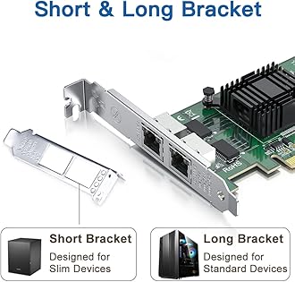H!Fiber.com Gigabit Dual NIC with Intel 82576 Chip, 1Gb Network Card Compare to Intel E1G42ET NIC, 2 RJ45 Ports, PCI Express 2.0 X4, Ethernet Card with Low Profile for Windows/Windows Server/Linux