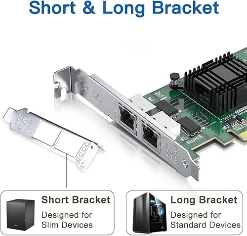Vista 3 de H!Fiber Gigabit NIC de 2 puertos con chip Intel I350, tarjeta de red de 1 Gb comparada con la NIC Intel I350-T2, puertos RJ45 duales, PCI Express