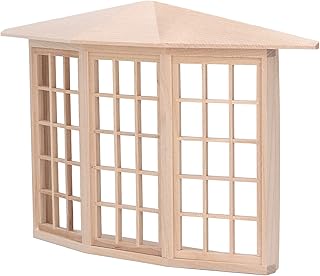 Srdh Dollhouse Bay Window, 1:12 Miniature Dollhouse Furniture 24 Pane Wooden Window, Mini Doll House Furniture Window Model Decoration for DIY Doll House