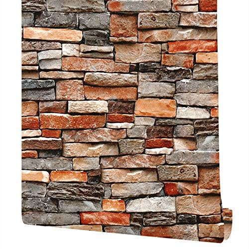 MelunMer Stone Peel and Stick Wallpaper Rock 3D Stacked Faux Stone Contact Paper for Wall Self-Adhesive Removable Wallpaper for Bedroom Kitchen Backsplash Farmhouse Wall Paper Vinyl 17.7IN W 197IN L