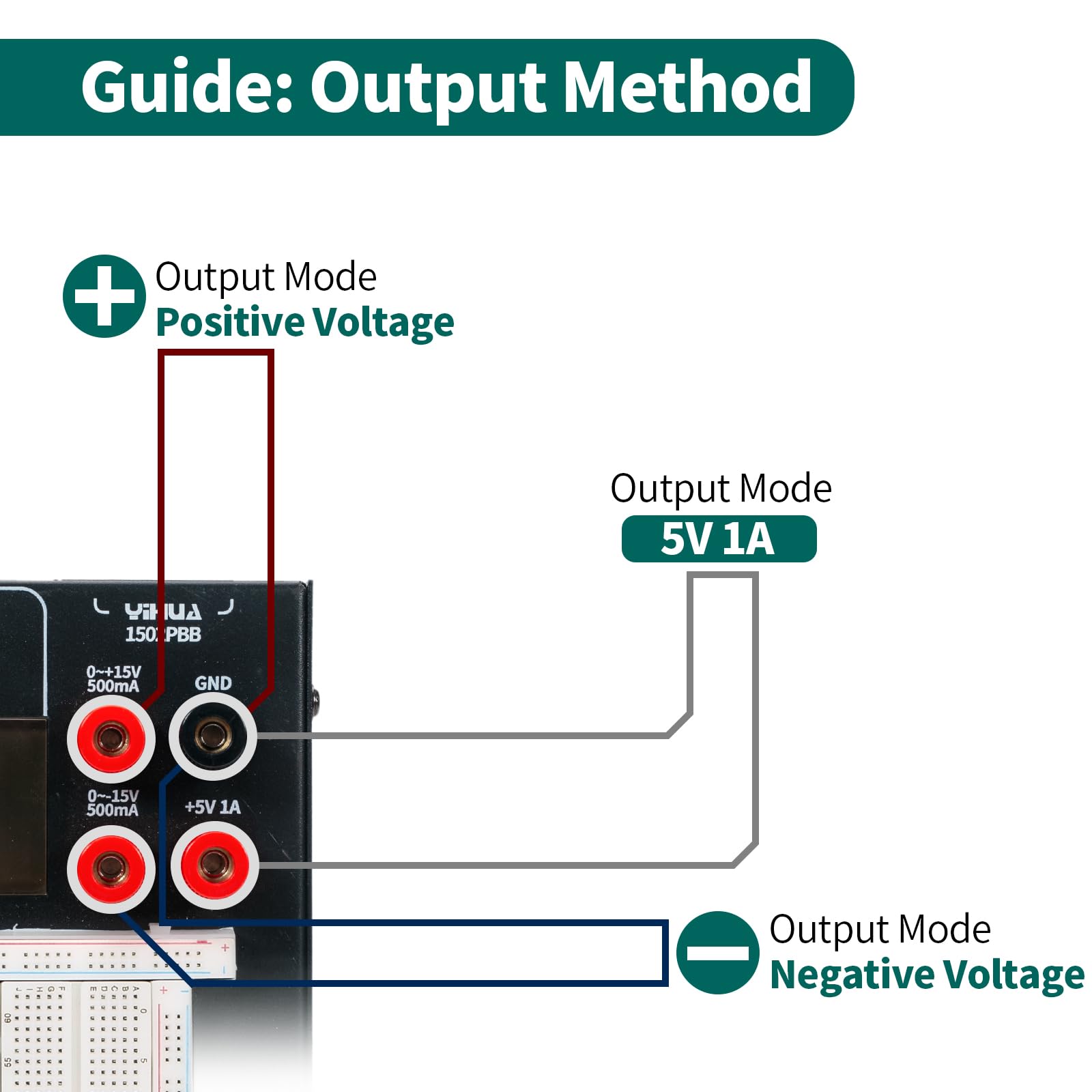 YIHUA 1502PBB Alimentazione per breadboard jumper kit con uscita CC + 15 V -15 V alimentatore per arduino starter kit, elettronica progetto, scheda circuito senza saldatura