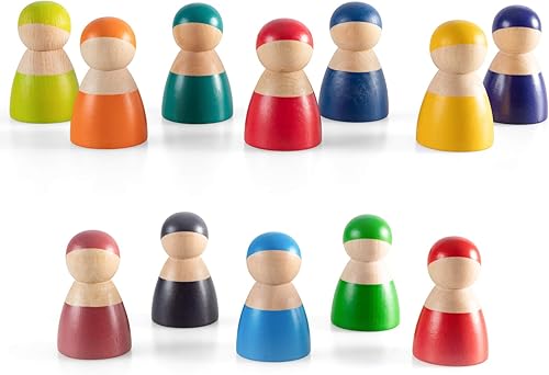 Miniatura 1 de Muñecas de clavija arcoíris para niños pequeños, 12 piezas de juguetes de madera con clavijas de madera, juego de simulación con juguete apilable de