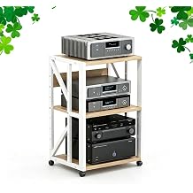 AV Media Stand Movable Audio Rack 3 4 5 Tier Hifi Stereo Rack With Wheels Open Media Storage Cabinet Height Adjustable Component CabinetWhite,3 Tier