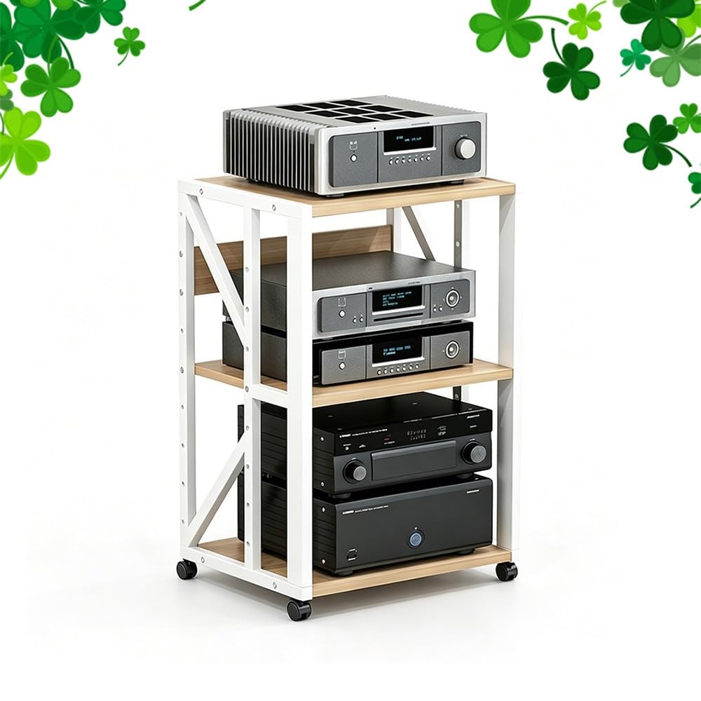 KLerDH Media Racks, AV Media Stand Movable Audio Rack 3 4 5 Tier Hifi Stereo(White,3 Tier)
