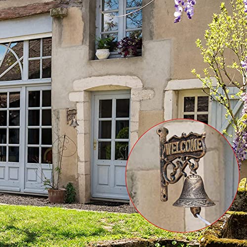 Aldaba de Puerta Timbre de Hierro Fundido rústico, Cerca de jardín al Aire Libre Campanas de Puerta de Campana de Pared con Cartel de Bienvenida y Vid de Flores Bonitas, decoración Colgante