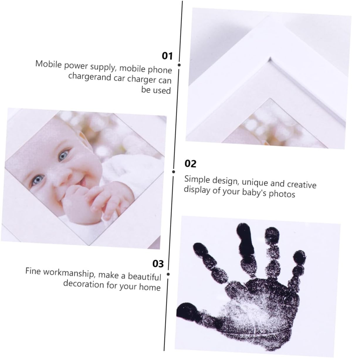 Kisangel Handprint and Footprint Frame for Newborns, Innovative Growth Record Photo Holder with White Pp Plastic, Keepsake Picture Frame for Nursery Décor