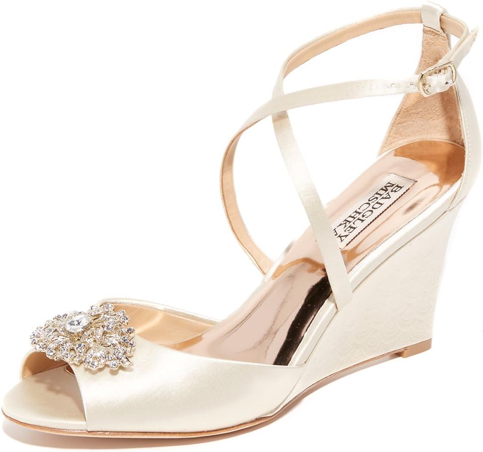 Badgley Mischka Women's Abigail Wedge Sandal, Ivory, 8.5 M US
