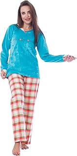 طقم بيجامة شتوية أنيقة للنساء، بيجامة مريحة مكونة من بلوزة قطيفة وبنطلون من الميلتون