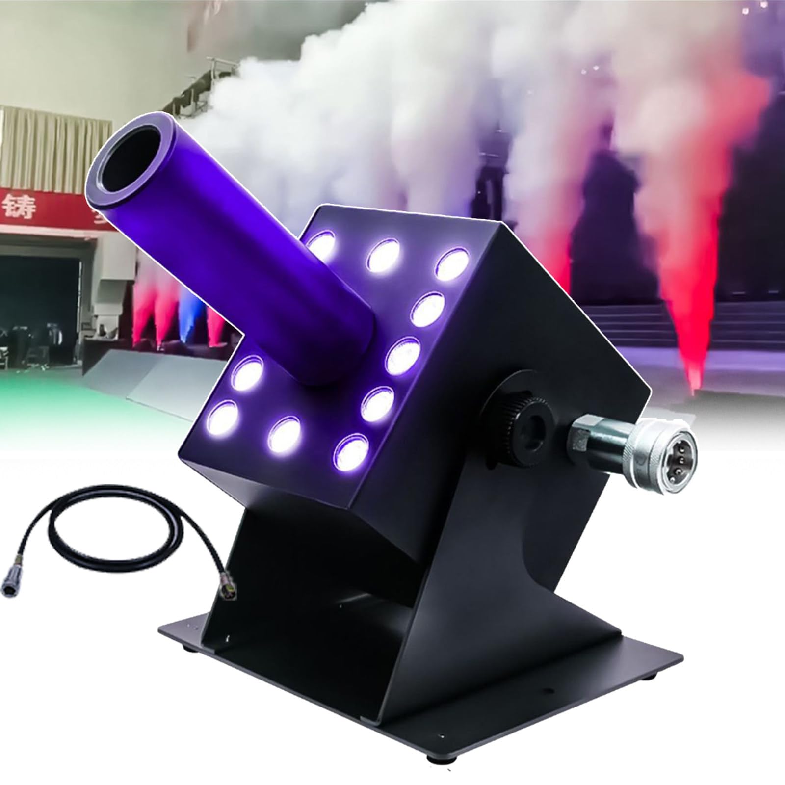 Máquina Jet CO2, Máquina Humo LED Color Escenario, Cañón Niebla Fría CO2 Multi-Ángulo, Máquina Humo Columna Aire, Altura Chorro 8-10 Metros, para Espectáculo Club Boda Fiesta
