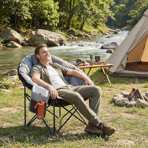 LIFERUN Moonchair XXL składane krzesło kempingowe, 150 kg, sofa kempingowa dla 1 osoby, krzesło składane XXL, do użytku na zewnątrz, do ogrodu, na balkon