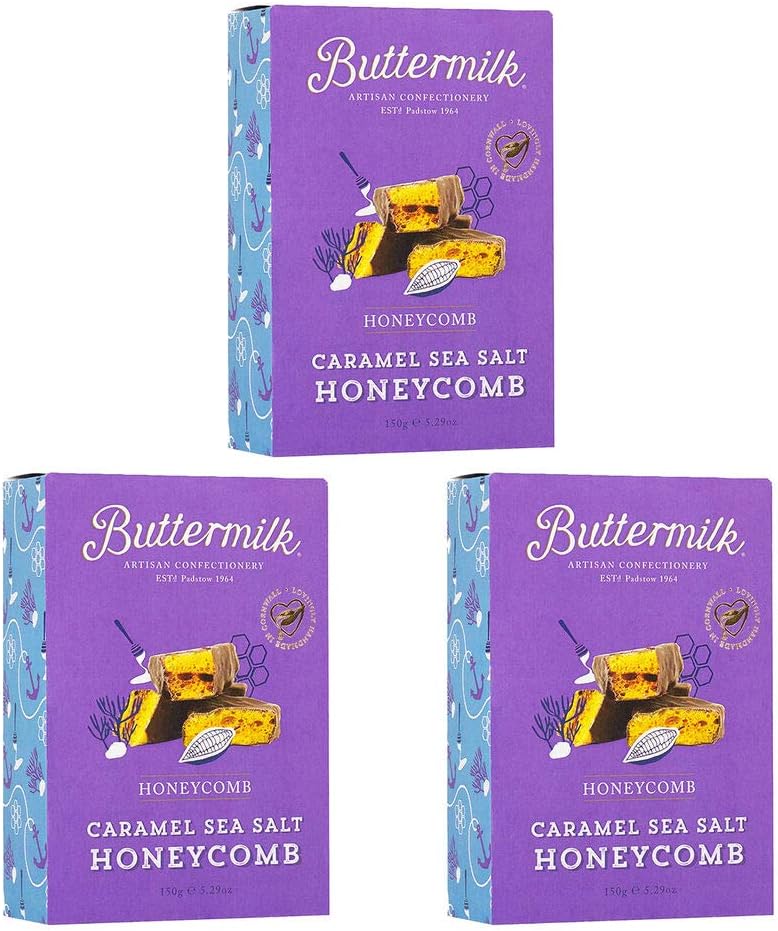 Buttermilk Caramel Sea Salt Honeycomb (3 x 150g) - Gluten Free - Vegetarian - No Artificial Ingredients - Handmade in Britain