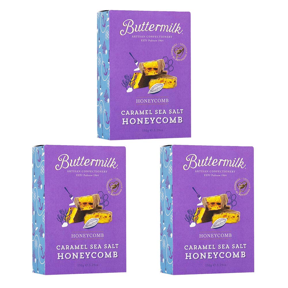 Buttermilk Caramel Sea Salt Honeycomb (3 x 150g) - Gluten Free - Vegetarian - No Artificial Ingredients - Handmade in Britain